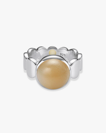 Tan Hetian Nephrite Jade Nexus Ring The Dots in silver circles
