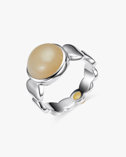 Tan Hetian Nephrite Jade Nexus Ring The Dots in silver circles