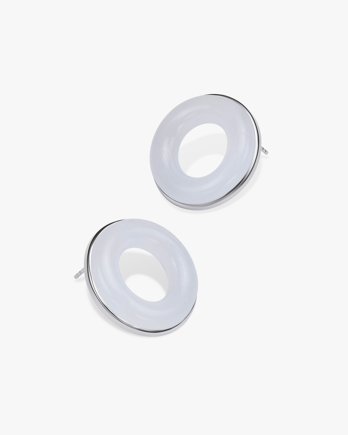 White Hetian Nephrite Jade Halo Earrings Silver Circles