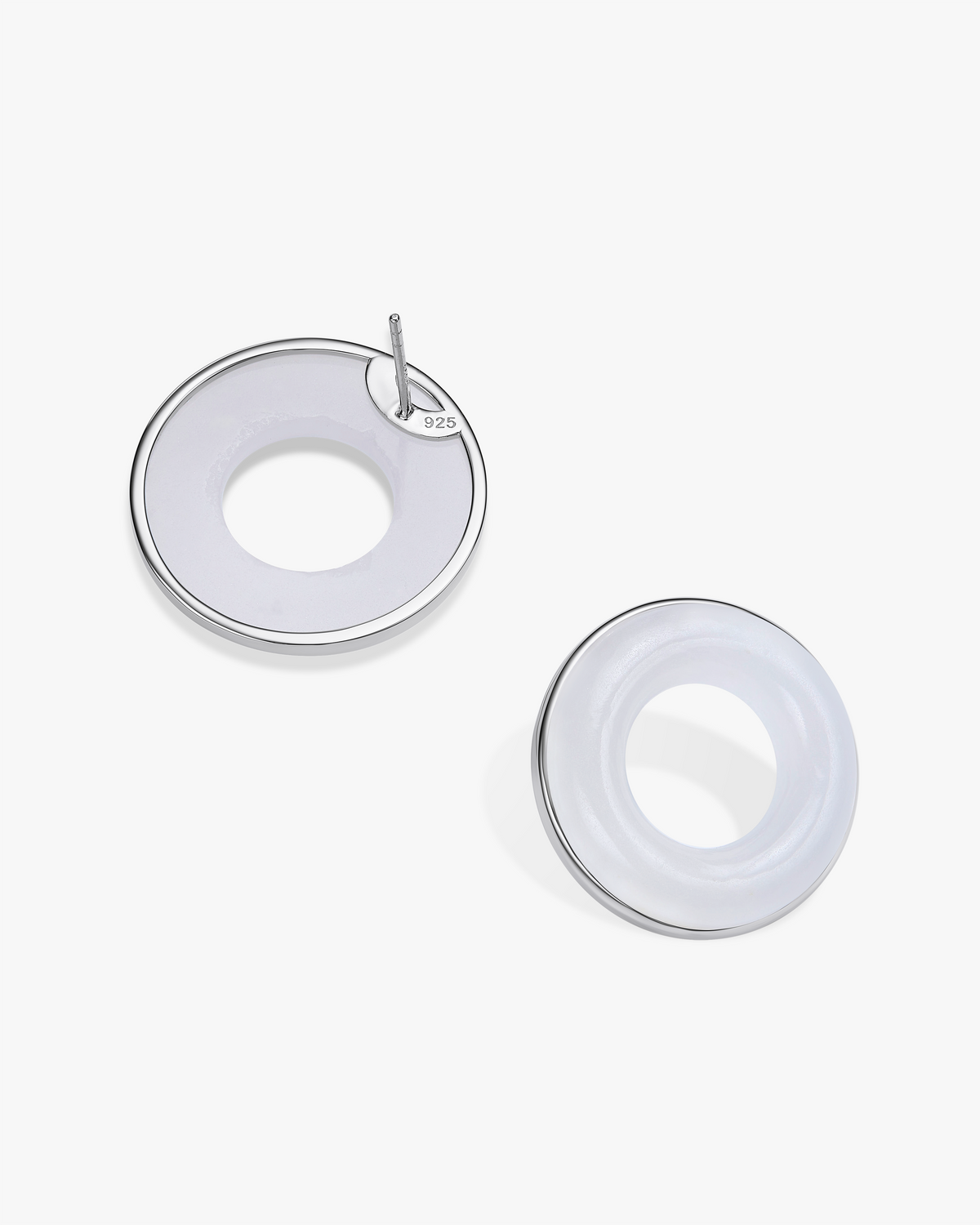 White Hetian Nephrite Jade Halo Earrings Silver Circles