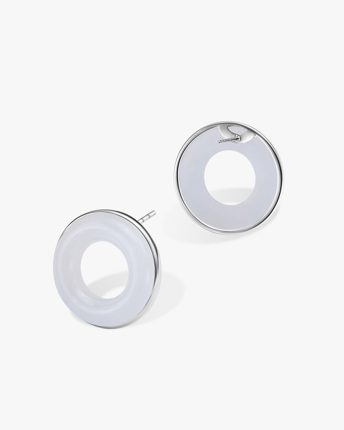 White Hetian Nephrite Jade Halo Earrings Silver Circles