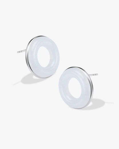 White Hetian Nephrite Jade Halo Earrings Silver Circles