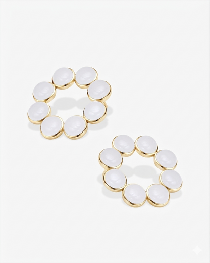 White Hetian Nephrite Jade Orbit Earrings The Dots in gold circles