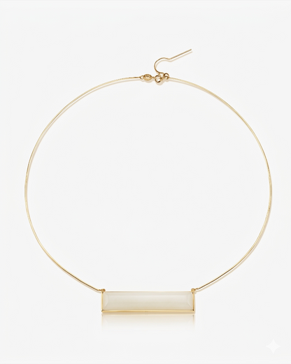White Hetian Nephrite Jade Plateau Necklace Gold Rectangle 