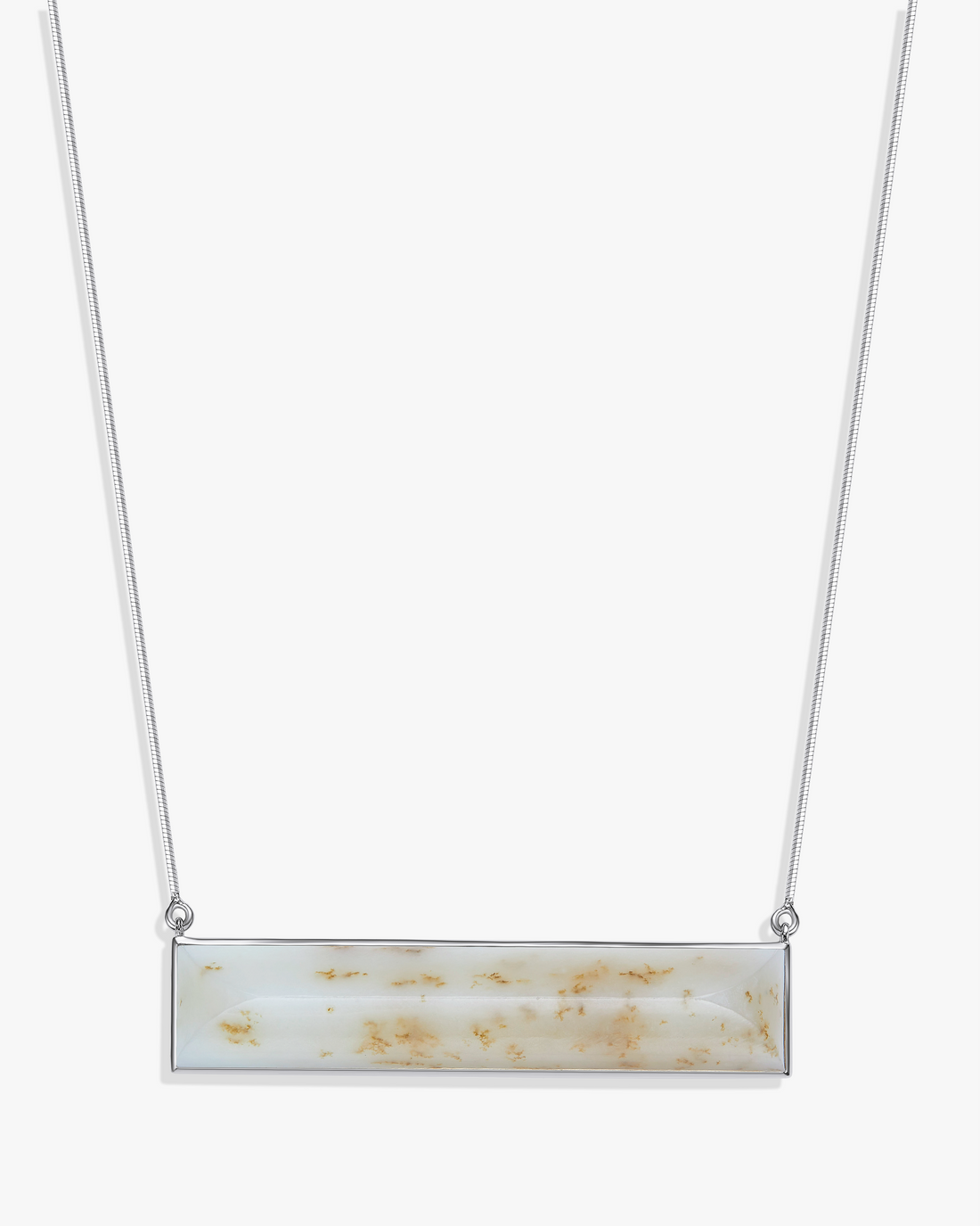 White Hetian Nephrite Jade Plateau Necklace Silver Rectangle 