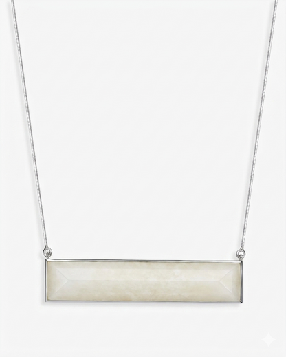 White Hetian Nephrite Jade Plateau Necklace Silver Rectangle 