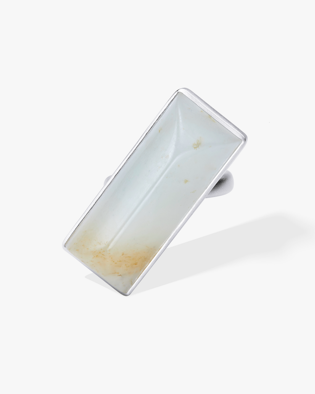 White Hetian Nephrite Jade Vertex Ring Silver Irregular Rectangle