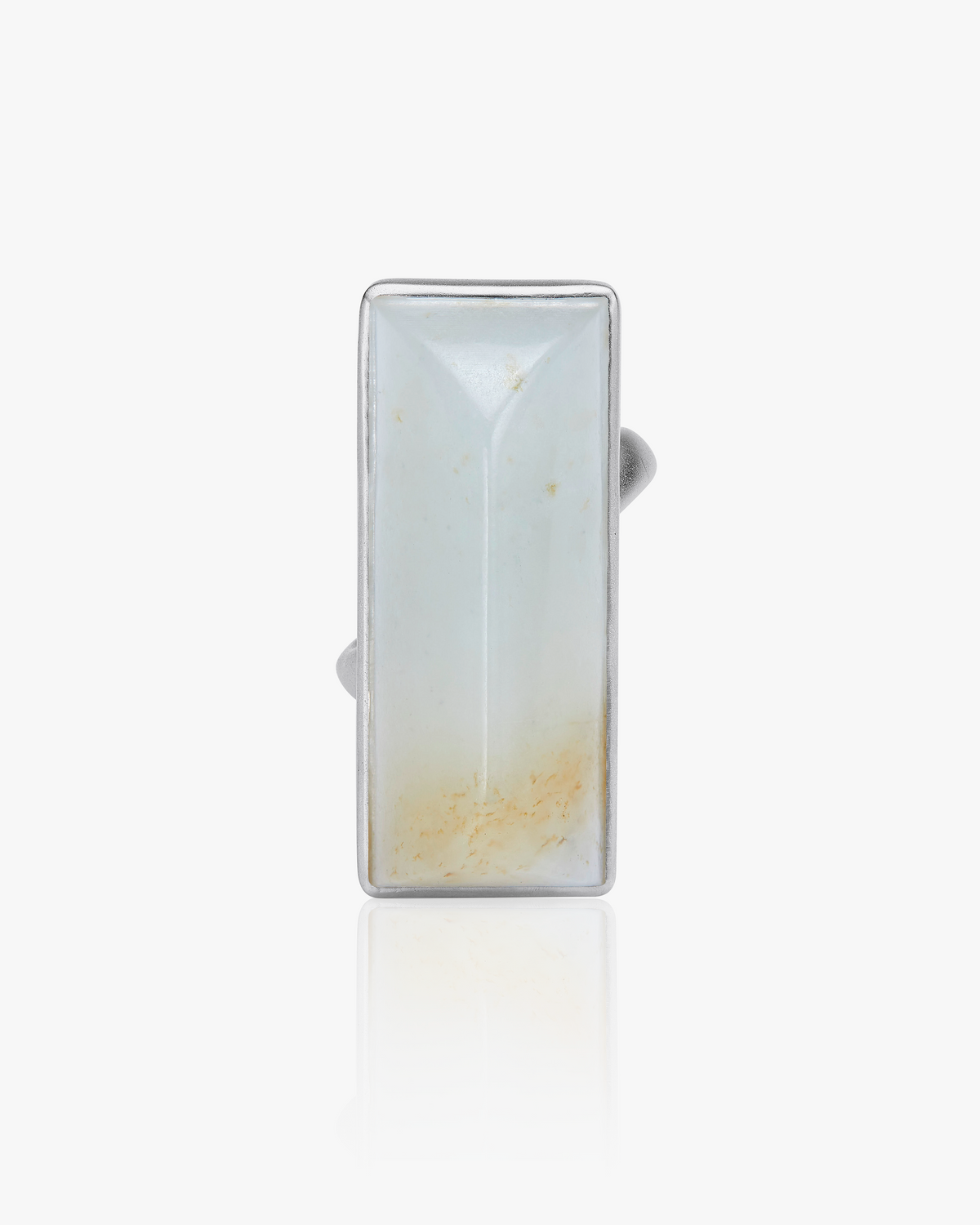 White Hetian Nephrite Jade Vertex Ring Silver Irregular Rectangle 