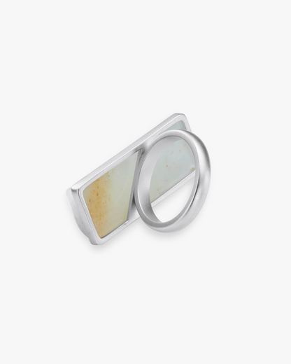 White Hetian Nephrite Jade Vertex Ring Silver Irregular Rectangle 
