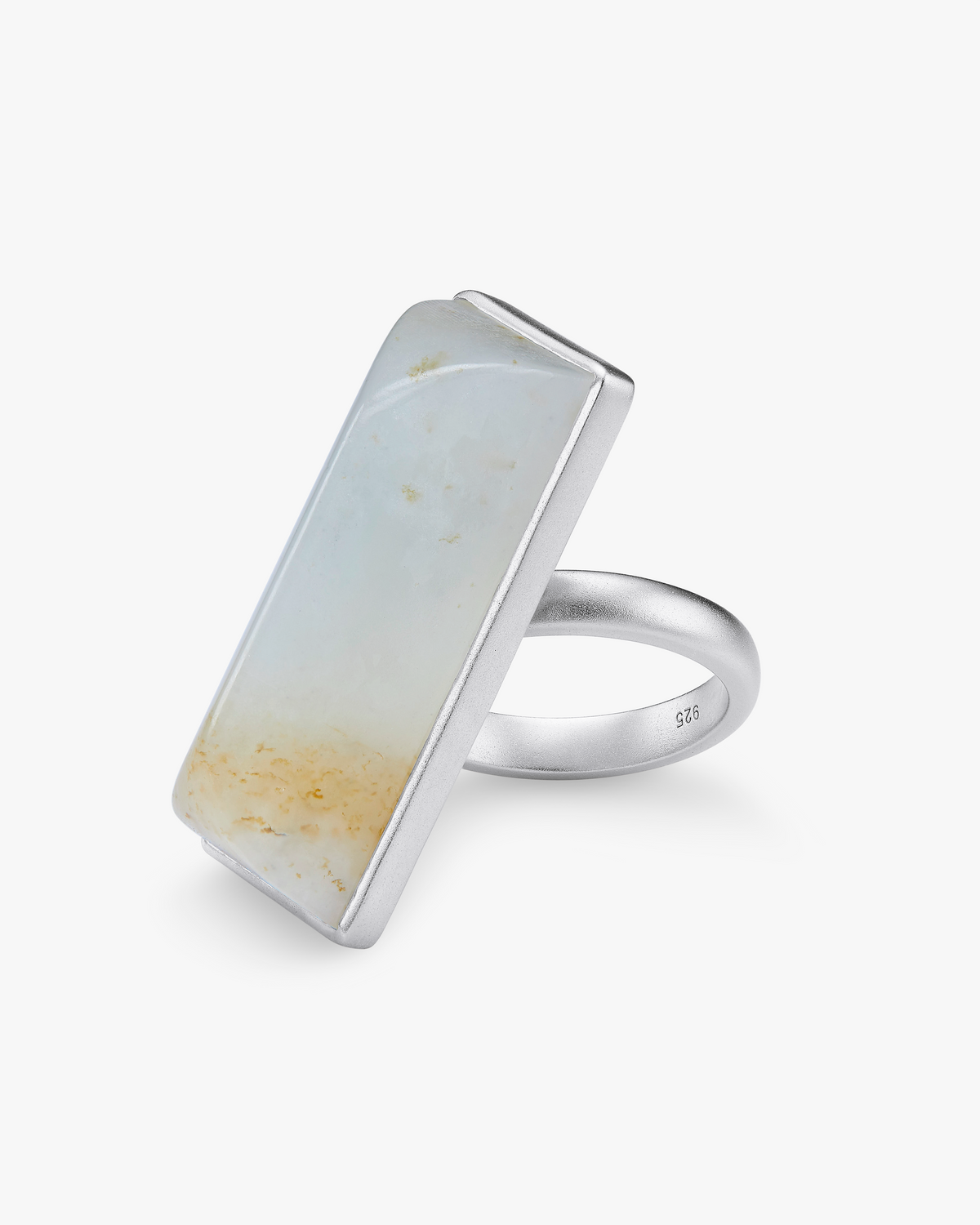 White Hetian Nephrite Jade Vertex Ring Silver Irregular Rectangle