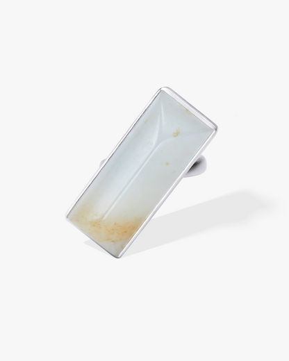 White Hetian Nephrite Jade Vertex Ring Silver Irregular Rectangle