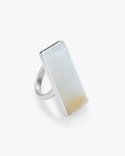 White Hetian Nephrite Jade Vertex Ring Silver Irregular Rectangle