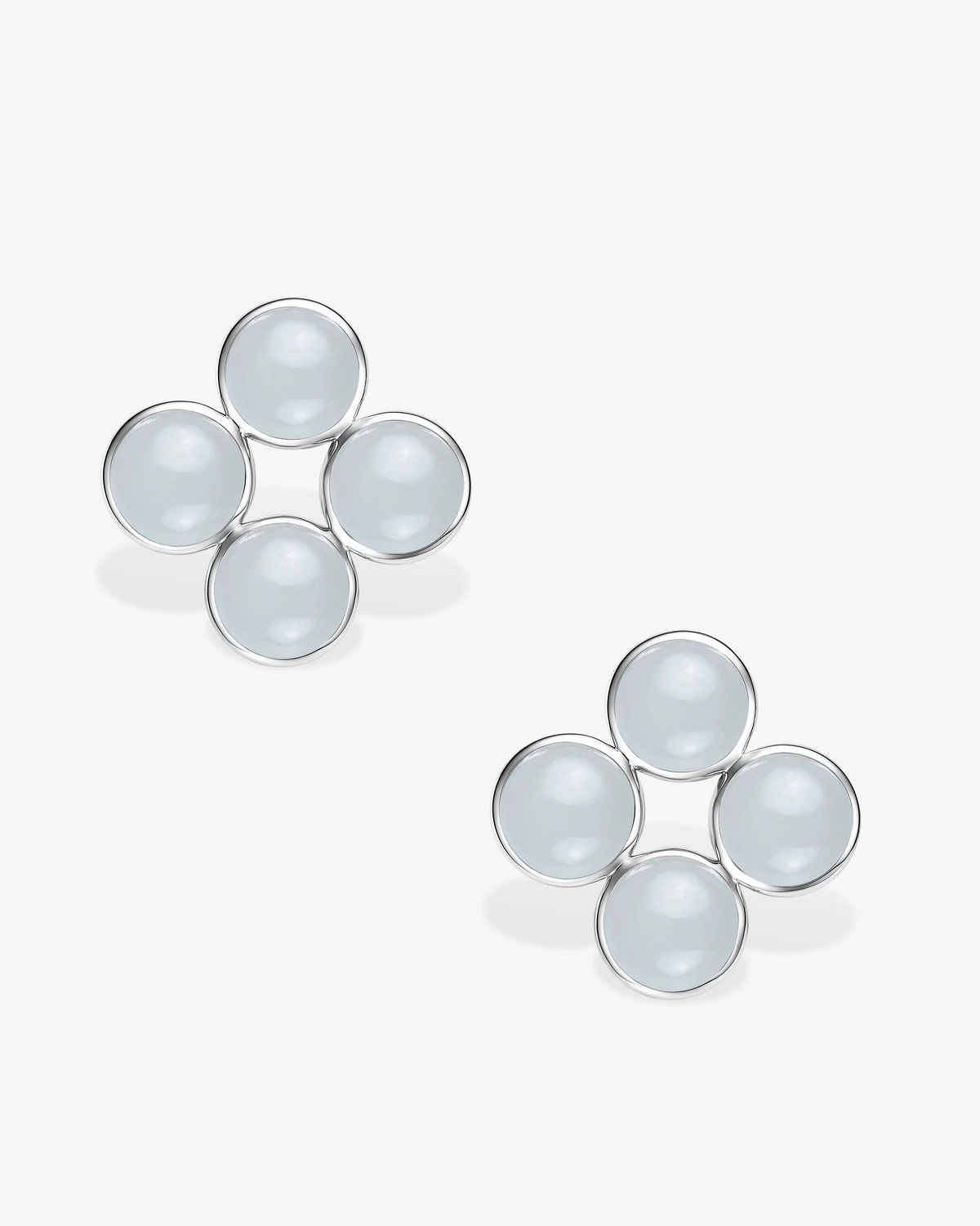 White Hetian Nephrite Jade Node Earrings The Dots in silver circles