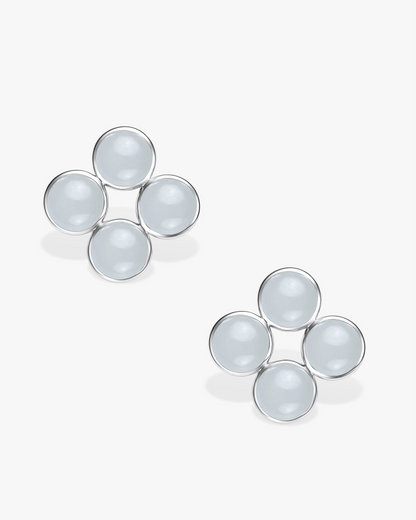 White Hetian Nephrite Jade Node Earrings The Dots in silver circles