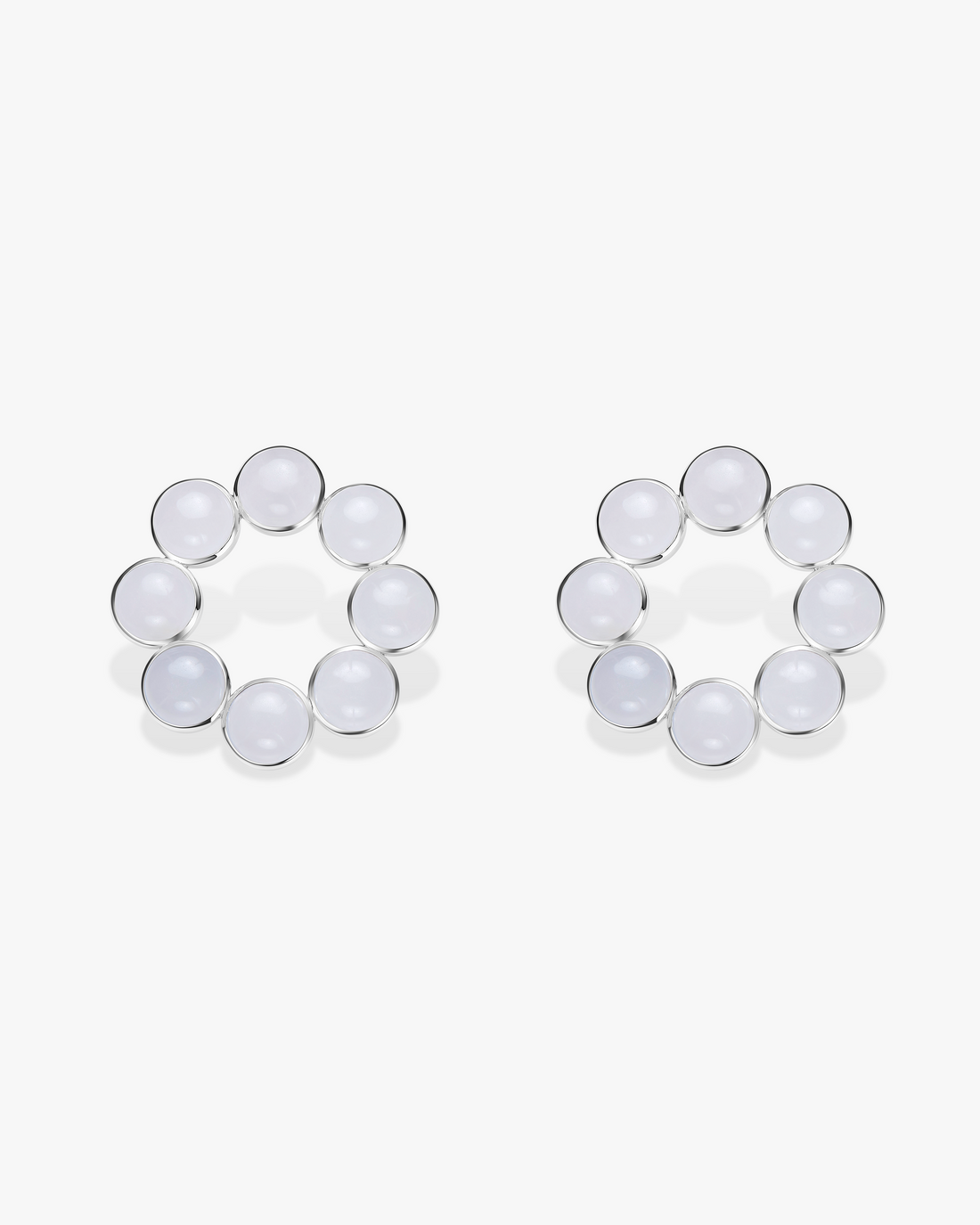 White Hetian Nephrite Jade Orbit Earrings The Dots in silver circles
 