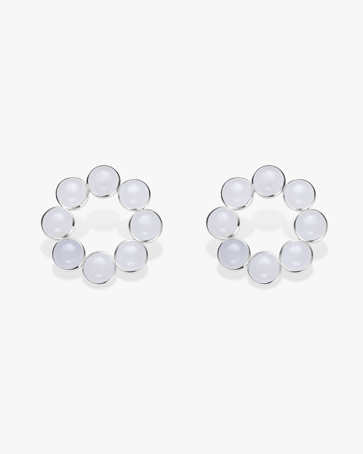White Hetian Nephrite Jade Orbit Earrings The Dots in silver circles
 
