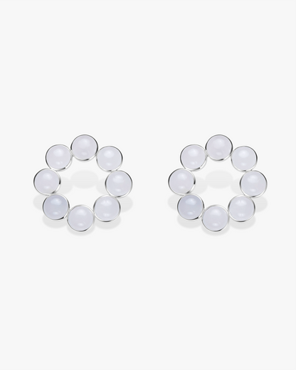 White Hetian Nephrite Jade Orbit Earrings The Dots in silver circles
 
