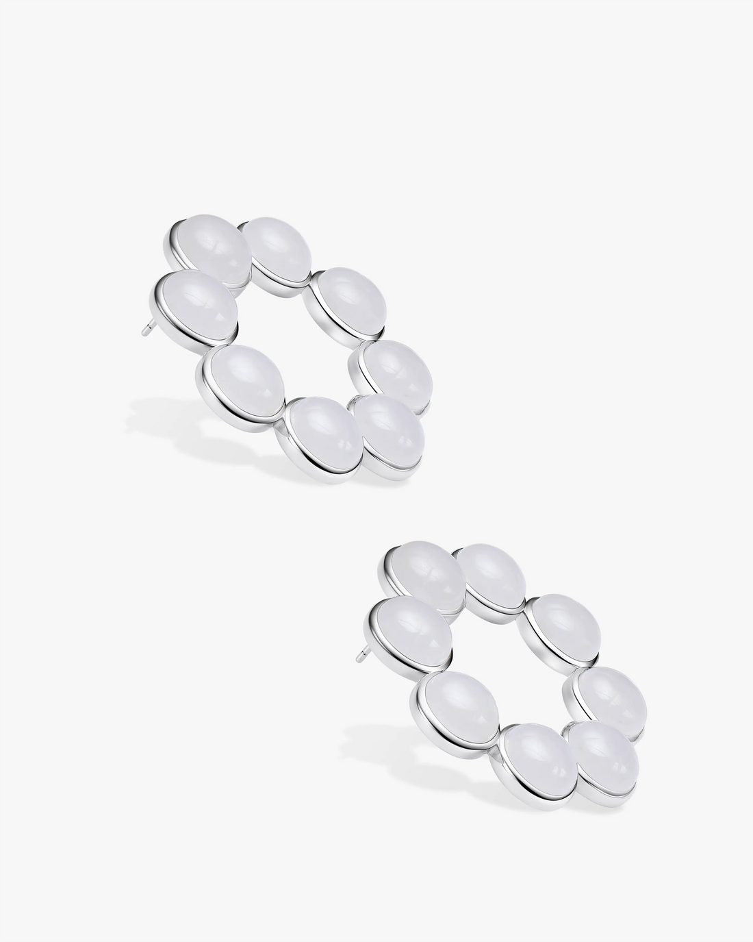 White Hetian Nephrite Jade Orbit Earrings The Dots in silver circles