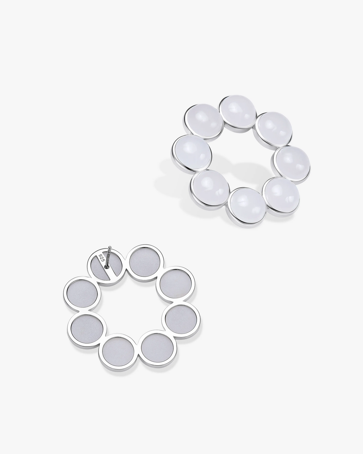 White Hetian Nephrite Jade Orbit Earrings The Dots in silver circles