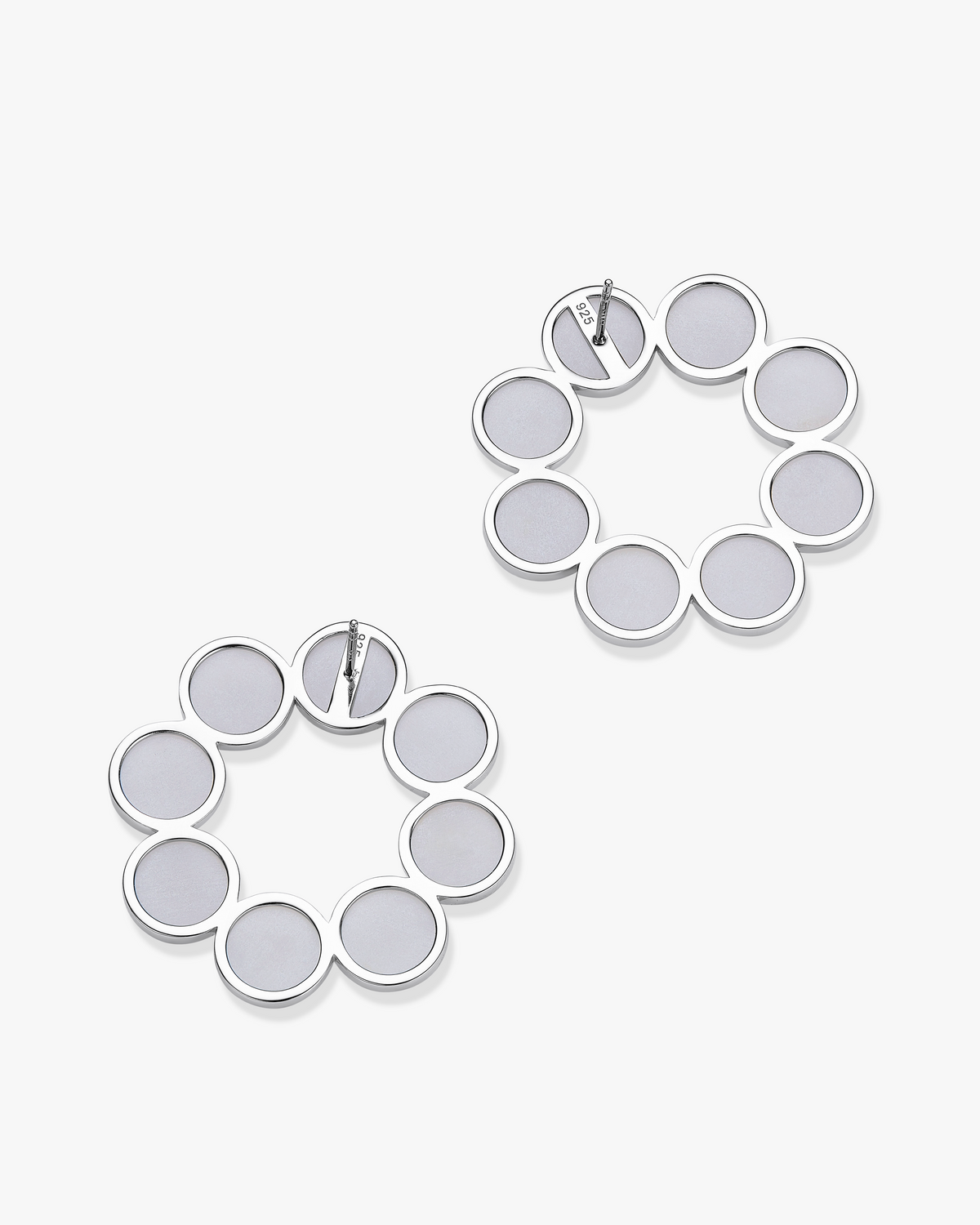White Hetian Nephrite Jade Orbit Earrings The Dots in silver circles