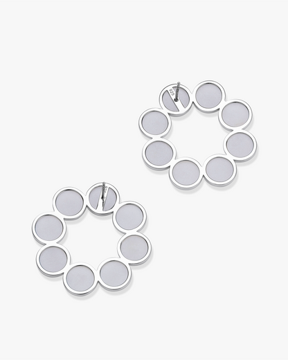 White Hetian Nephrite Jade Orbit Earrings The Dots in silver circles