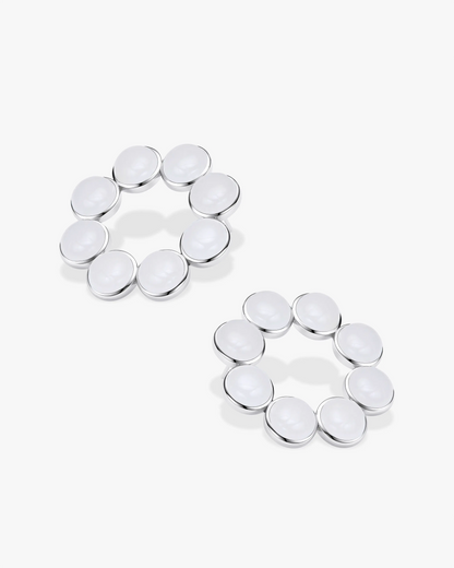 White Hetian Nephrite Jade Orbit Earrings The Dots in silver circles