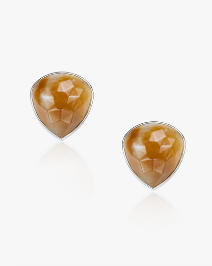 Yellow Tan Jade Prism Earrings Hetian Nephrite The facets in silver