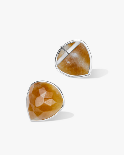 Yellow Tan Jade Prism Earrings Hetian Nephrite The facets in silver